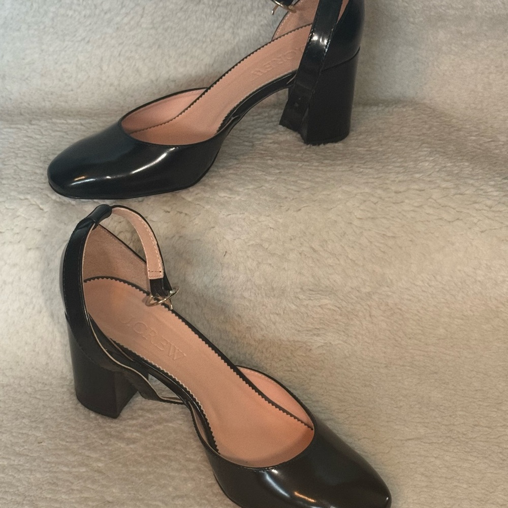 J. Crew Black Patent Leather Block Heels EUC